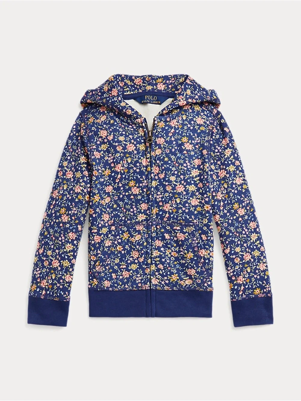 POLO RALPH LAUREN FLORAL FLEECE FULL-ZIP HOODIE BLUE KIDS SMALL
